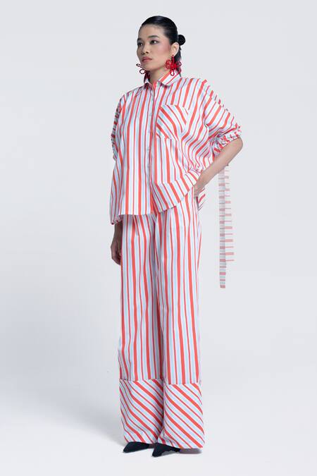 Buy Pocketful Of Cherrie Orange Twill, Poplin Collared Sunset Stripe Printed Shirt Online at Aza Fashions Buy_Pocketful Of Cherrie_Orange Twill, Poplin Collared Sunset Stripe Printed Shirt _Online_at_Aza_Fashions