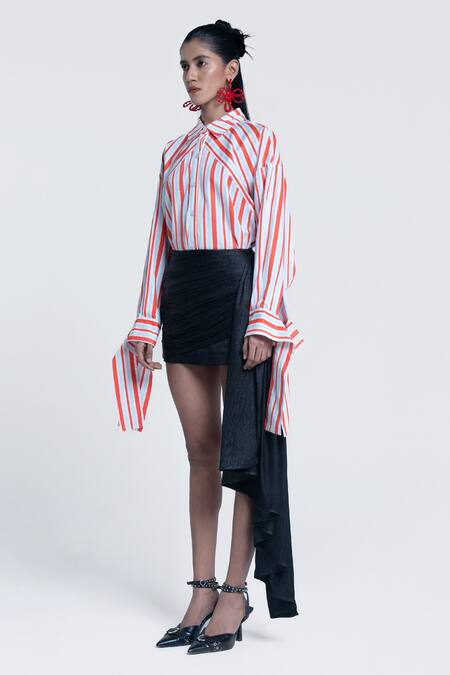 Pocketful Of Cherrie Orange Twill, Poplin Collared Sunset Printed Oversized Shirt Online at Aza Fashions Pocketful Of Cherrie_Orange Twill, Poplin Collared Sunset Printed Oversized Shirt _Online_at_Aza_Fashions