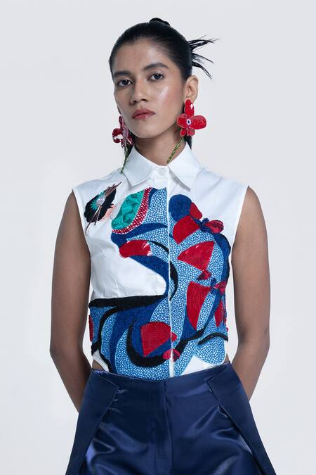 Buy Pocketful Of Cherrie Blue Twill Mirage Solid Wide Leg Trouser Online at Aza Fashions Buy_Pocketful Of Cherrie_Blue Twill Mirage Solid Wide Leg Trouser _Online_at_Aza_Fashions