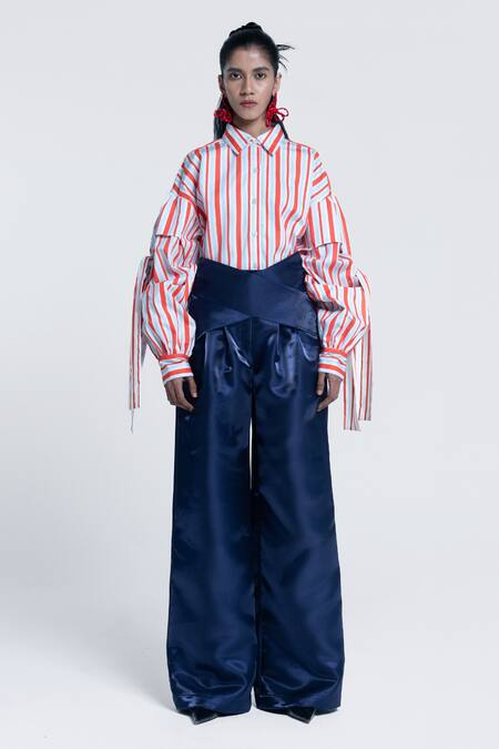 Pocketful Of Cherrie Blue Twill Mirage Solid Trouser at Aza Fashions Pocketful Of Cherrie_Blue Twill Mirage Solid Trouser _at_Aza_Fashions