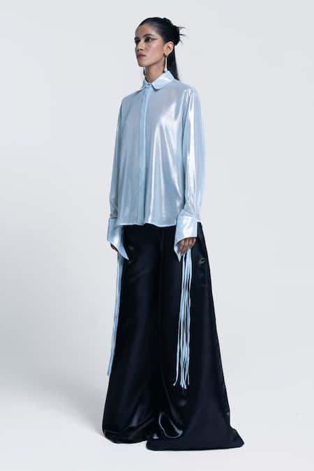 Pocketful Of Cherrie Black Polyester, Twill Mirage Wide Leg Solid Trouser Online at Aza Fashions Pocketful Of Cherrie_Black Polyester, Twill Mirage Wide Leg Solid Trouser _Online_at_Aza_Fashions