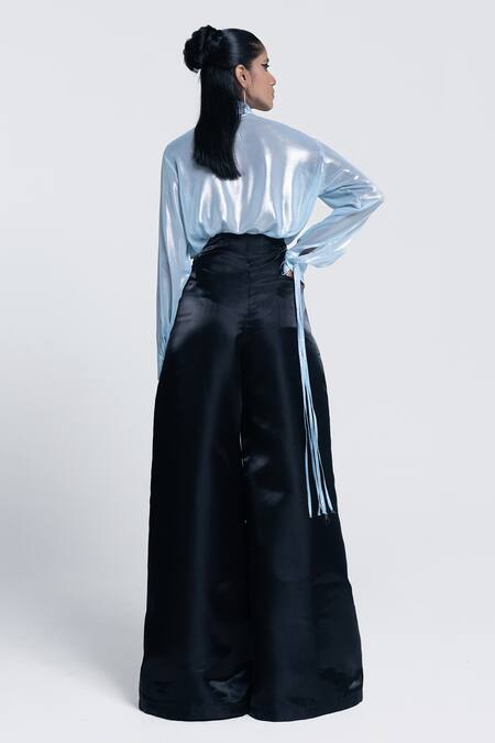 Pocketful Of Cherrie Black Polyester, Twill Mirage Wide Leg Solid Trouser at Aza Fashions Pocketful Of Cherrie_Black Polyester, Twill Mirage Wide Leg Solid Trouser _at_Aza_Fashions