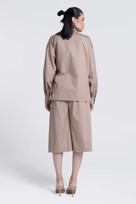 Pocketful Of Cherrie Beige Viscose, Satin, Twill, Poplin Collared Temple Bloom Tie Up Shirt Online at Aza Fashions Pocketful Of Cherrie_Beige Viscose, Satin, Twill, Poplin Collared Temple Bloom Tie Up Shirt _Online_at_Aza_Fashions