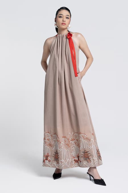 Pocketful Of Cherrie Japanese Temple Bloom Embroidered Maxi Dress 