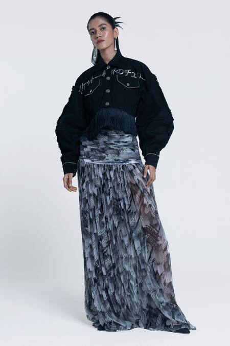 Pocketful Of Cherrie Black Canvas Embroidery Collared Dark Halo Crop Jacket at Aza Fashions Pocketful Of Cherrie_Black Canvas Embroidery Collared Dark Halo Crop Jacket _at_Aza_Fashions