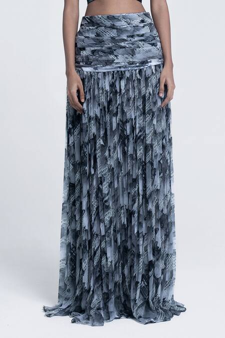 Pocketful Of Cherrie Grey Viscose, Chiffon, Satin Sumi Gazette Gathered Skirt Online at Aza Fashions Pocketful Of Cherrie_Grey Viscose, Chiffon, Satin Sumi Gazette Gathered Skirt _Online_at_Aza_Fashions