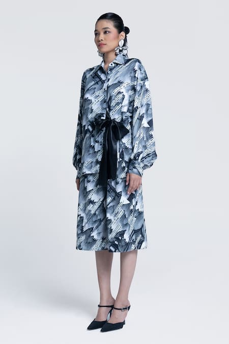 Buy Pocketful Of Cherrie Grey Viscose, Satin Sumi Gazette Printed Culotte Online at Aza Fashions Buy_Pocketful Of Cherrie_Grey Viscose, Satin Sumi Gazette Printed Culotte _Online_at_Aza_Fashions