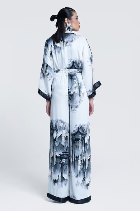 Shop Pocketful Of Cherrie White Viscose, Satin Collared Faded Gazette Print Shirt at Aza Fashions Shop_Pocketful Of Cherrie_White Viscose, Satin Collared Faded Gazette Print Shirt _at_Aza_Fashions