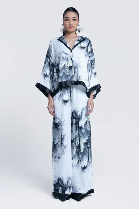 Pocketful Of Cherrie White Viscose, Satin Collared Faded Gazette Print Shirt Online at Aza Fashions Pocketful Of Cherrie_White Viscose, Satin Collared Faded Gazette Print Shirt _Online_at_Aza_Fashions