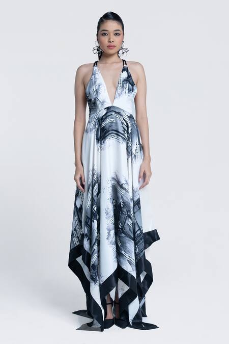 Buy Pocketful Of Cherrie White Viscose, Satin Halter Neck Faded Gazette Handkerchief Dress Online at Aza Fashions Buy_Pocketful Of Cherrie_White Viscose, Satin Halter Neck Faded Gazette Handkerchief Dress _Online_at_Aza_Fashions