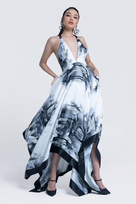 Pocketful Of Cherrie White Viscose, Satin Halter Neck Faded Gazette Handkerchief Dress at Aza Fashions Pocketful Of Cherrie_White Viscose, Satin Halter Neck Faded Gazette Handkerchief Dress _at_Aza_Fashions