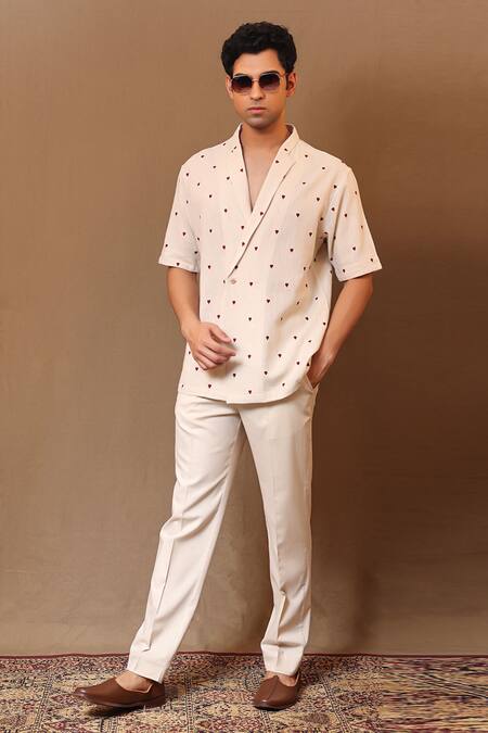 Buy_MATI_1_Off White Cotton Embroidery Heart Overlap Bluff Jacket _Online_at_Aza_Fashions