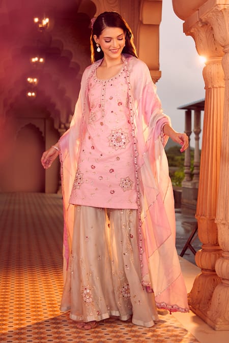 Aariyana Couture Floral Embroidered Kurta Sharara Set 