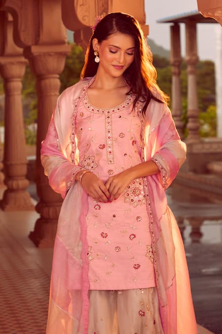 Aariyana Couture Multi Color Bamboo, Organza, Satin, Viscose Embroidery Floral Kurta Sharara Set Online at Aza Fashions Aariyana Couture_Multi Color Bamboo, Organza, Satin, Viscose Embroidery Floral Kurta Sharara Set _Online_at_Aza_Fashions