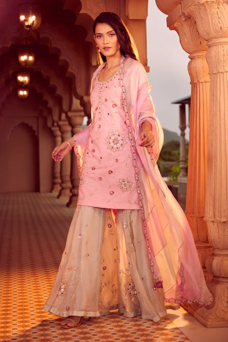 Buy Aariyana Couture Multi Color Bamboo, Organza, Satin, Viscose Embroidery Floral Kurta Sharara Set Online at Aza Fashions Buy_Aariyana Couture_Multi Color Bamboo, Organza, Satin, Viscose Embroidery Floral Kurta Sharara Set _Online_at_Aza_Fashions