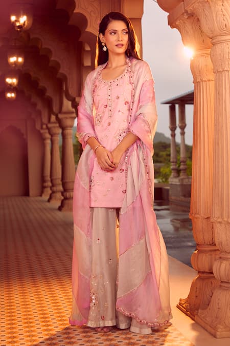 Shop Aariyana Couture Multi Color Bamboo, Organza, Satin, Viscose Embroidery Floral Kurta Sharara Set Online at Aza Fashions Shop_Aariyana Couture_Multi Color Bamboo, Organza, Satin, Viscose Embroidery Floral Kurta Sharara Set _Online_at_Aza_Fashions
