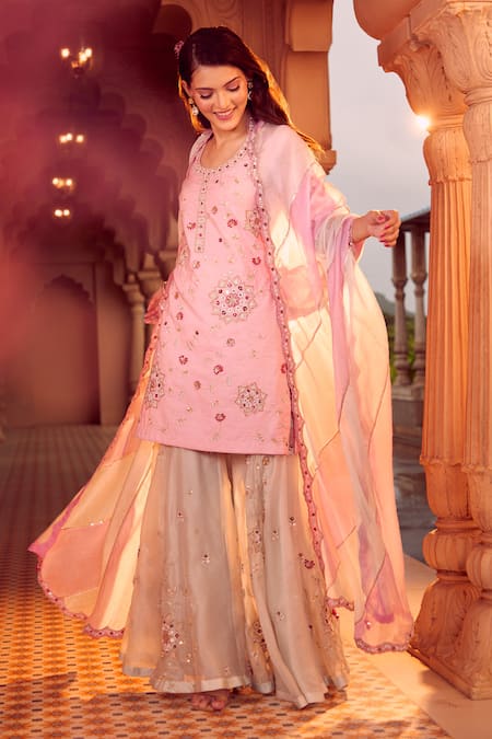 Aariyana Couture Multi Color Bamboo, Organza, Satin, Viscose Embroidery Floral Kurta Sharara Set at Aza Fashions Aariyana Couture_Multi Color Bamboo, Organza, Satin, Viscose Embroidery Floral Kurta Sharara Set _at_Aza_Fashions