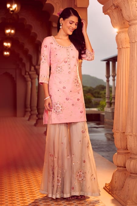 Buy Aariyana Couture Multi Color Bamboo, Organza, Satin, Viscose Embroidery Floral Kurta Sharara Set Buy_Aariyana Couture_Multi Color Bamboo, Organza, Satin, Viscose Embroidery Floral Kurta Sharara Set