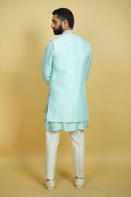 Zardozi Zari Floral Embroidered Long Bundi Set 