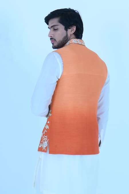 Zardozi Zari Bird Embroidered Tangerine Bundi Set 