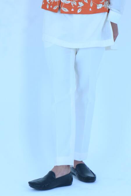 Shop_Zardozi Zari_Orange Silk, Cotton Embroidery, Sequins, Cut Work Bird Tangerine Bundi Set _Online_at_Aza_Fashions