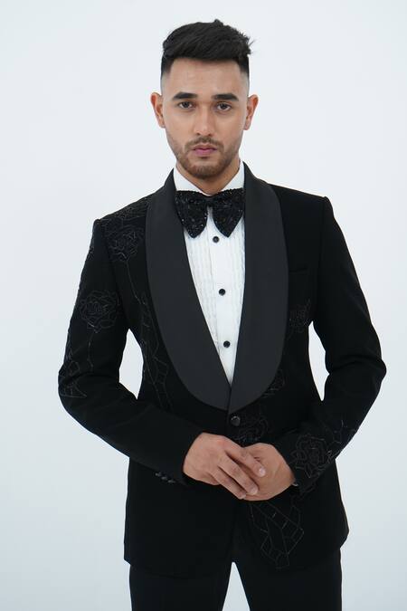 Buy_Zardozi Zari_Black Cotton Zari, Embroidery Zardozi Tuxedo Set 