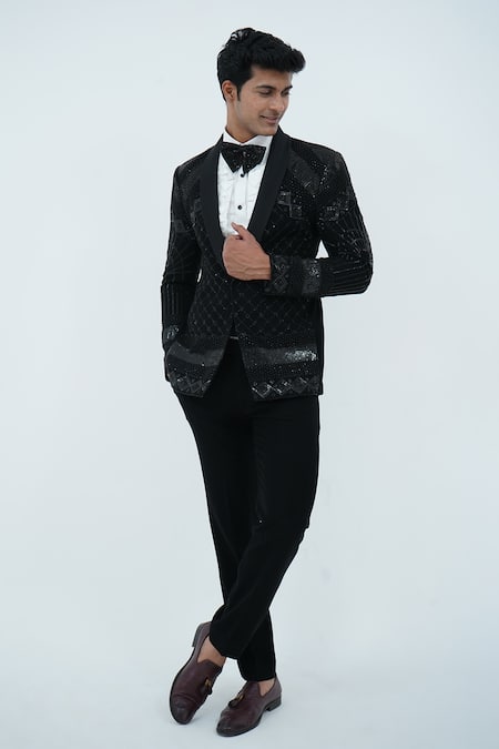 Zardozi Zari Checkered Embroidered Tuxedo Set 