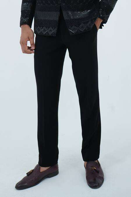 Shop_Zardozi Zari_Black Cotton Zari Checkered Embroidered Tuxedo Set _Online_at_Aza_Fashions