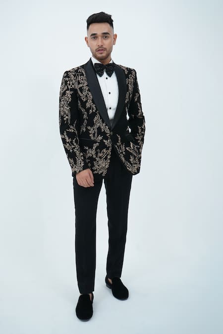 Zardozi Zari Bird Embroidered Tuxedo Set 