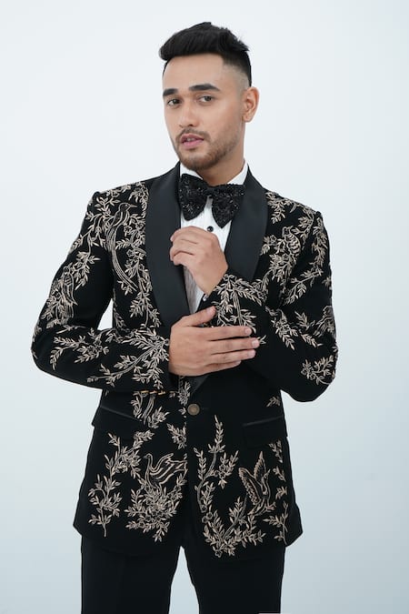 Zardozi Zari Bird Embroidered Tuxedo Set 