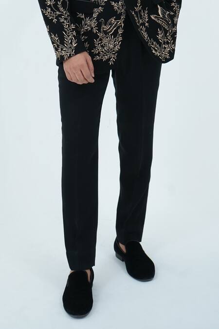 Shop_Zardozi Zari_Black Cotton Embroidery Bird Tuxedo Set _Online_at_Aza_Fashions