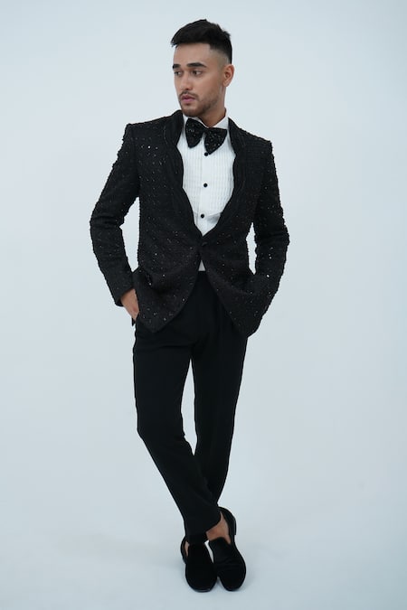 Zardozi Zari Black Zardosi Embroidered Tuxedo Set 