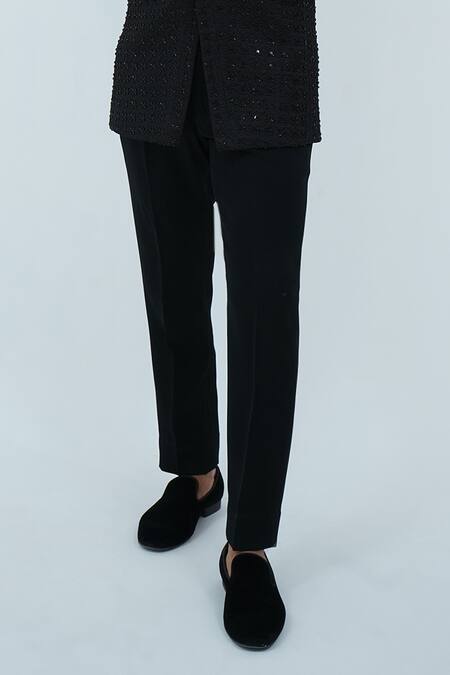 Zardozi Zari_Black Cotton, Silk Beads, Zari Zardosi Embroidered Tuxedo Set _at_Aza_Fashions