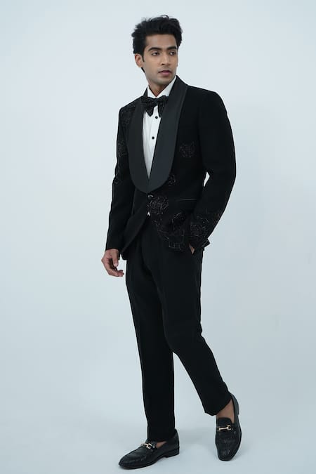 Zardozi Zari Black Hand Embroidered Tuxedo Set 