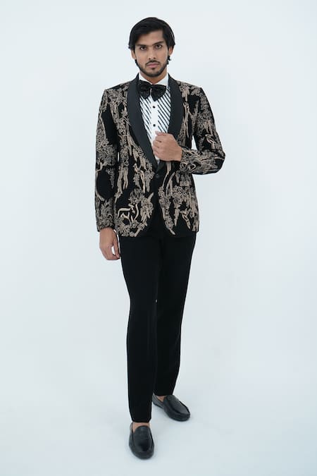 Zardozi Zari Jungle Pattern Embroidered Tuxedo Set 