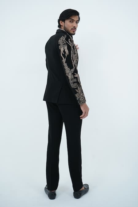 Zardozi Zari Jungle Pattern Embroidered Tuxedo Set 