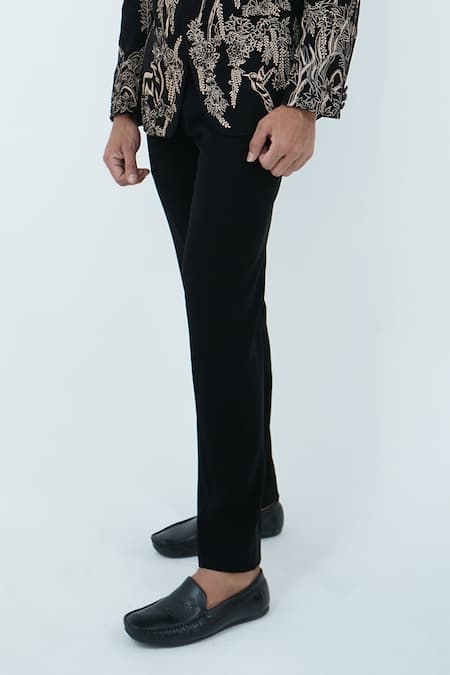 Buy Zardozi Zari Black Cotton, Silk Beads, Zari Jungle Pattern Embroidered Tuxedo Set Online at Aza Fashions Buy_Zardozi Zari_Black Cotton, Silk Beads, Zari Jungle Pattern Embroidered Tuxedo Set _Online_at_Aza_Fashions