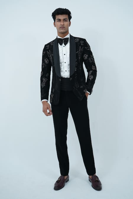 Zardozi Zari Birds Pattern Embroidered Tuxedo Set 