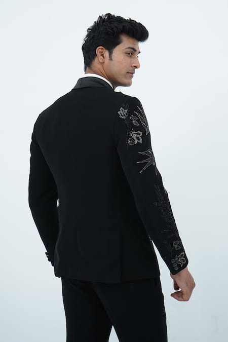 Zardozi Zari Black Hand Embroidered Tuxedo Set 