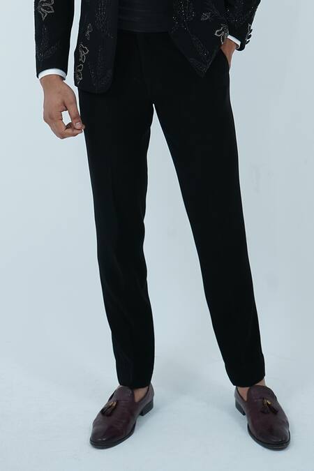 Zardozi Zari_Black Cotton, Silk Zari, Beads Hand Embroidered Tuxedo Set _Online_at_Aza_Fashions