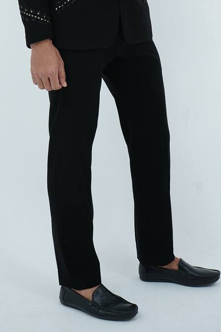 Buy_Zardozi Zari_Black Cotton, Silk Beads, Zari Sequin And Embroidered Tuxedo Set _Online_at_Aza_Fashions