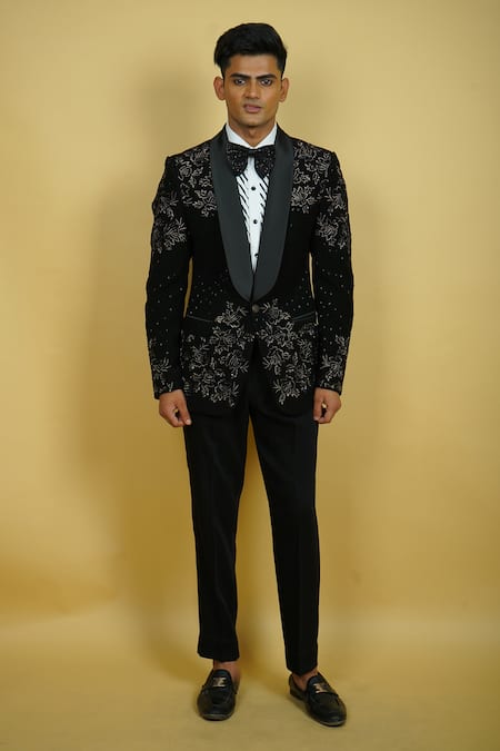 Zardozi Zari Rose Motif Embroidered Tuxedo Set 