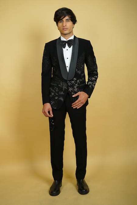 Zardozi Zari Panda Motifs Embroidered Tuxedo Set 