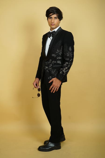 Zardozi Zari Panda Motifs Embroidered Tuxedo Set 