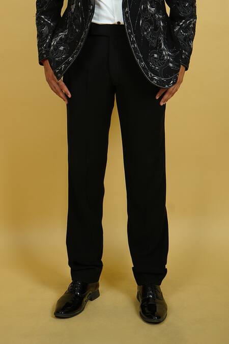 Zardozi Zari Black Silk, Cotton Embroidery Flora Pattern Tuxedo Set Online at Aza Fashions Zardozi Zari_Black Silk, Cotton Embroidery Flora Pattern Tuxedo Set _Online_at_Aza_Fashions