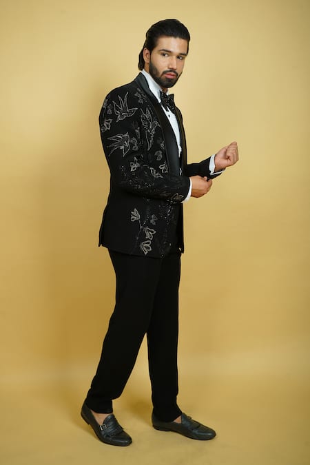 Zardozi Zari Embroidered Black Tuxedo Set 