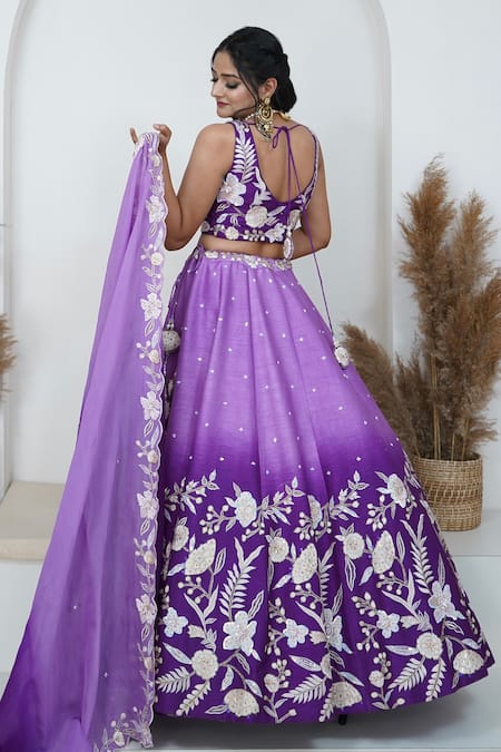 Zardozi Zari Peony Bloom Zardozi Embroidered Ombre Lehenga Set 