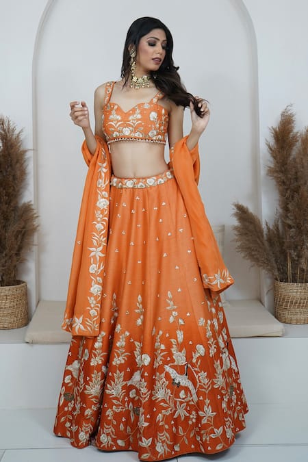 Zardozi Zari Bird Paradise Zardozi Embroidered Ombre Lehenga Set 