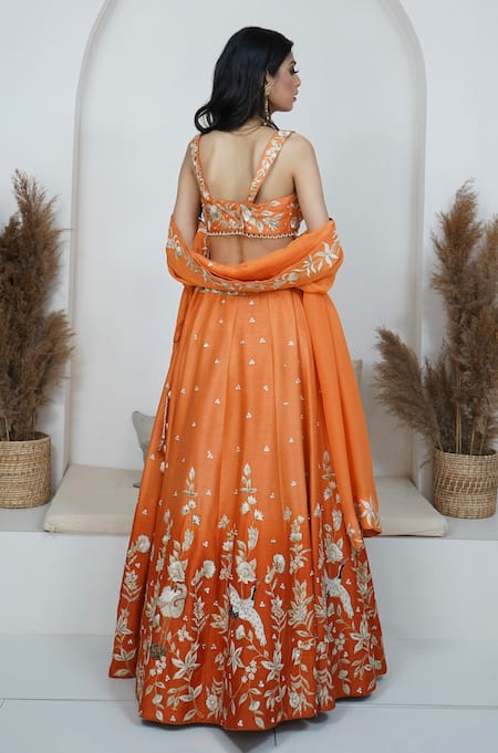 Zardozi Zari Bird Paradise Zardozi Embroidered Ombre Lehenga Set 