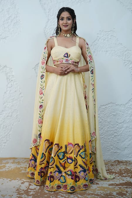 Zardozi Zari Carnival Fleur Zardozi Embroidered Ombre Lehenga Set 